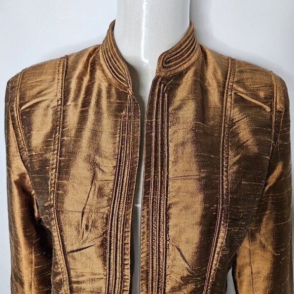 Jami's Contemporary Silk Jacket Medium Open Front Brown Designer Elegant Luxury - Picture 3 of 9